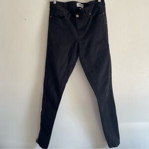 Paige black straight leg denim jeans with zipper detailing at leg